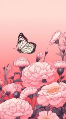 Poster - Butterflies with flowers petal plant pink.