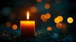 © horizon - Single lit candle, candlelight, warm glow, bokeh background, golden lights, dark atmosphere, romantic mood, night setting, intimate lighting, depth of field, festive ambiance.