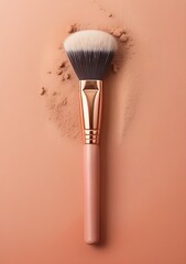 A cosmetic brushes with pink powder background, makeup cosmetics equipment concept