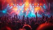 © ch - Silhouettes of Concertgoers with Raised Hands in Front of Stage Lights
