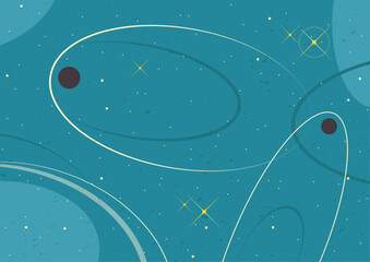 Wall Mural - 1950s - 1960s space illustrations style background, vector template for retro style cosmic posters, 