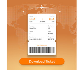 Wall Mural - Digital boarding pass template. Airplane E-ticket travel data of passenger mockup. Flight check-in document in app. Booking confirmation card for business and economy class. Vector illustration