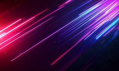 Poster - Abstract Neon Lines Streaking Across Dark Background, Futuristic and Vibrant Design