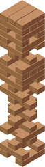 Poster - tall unstable structure made of wooden blocks balancing on white background