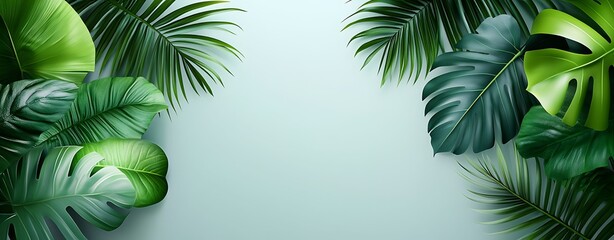 Wall Mural - minimalist composition of tropical leaves with strong shadows, isometric perspective, more clarity w