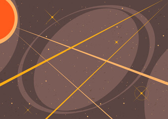 Wall Mural - 1950s - 1960s space illustrations style background, vector template for retro style cosmic posters, 