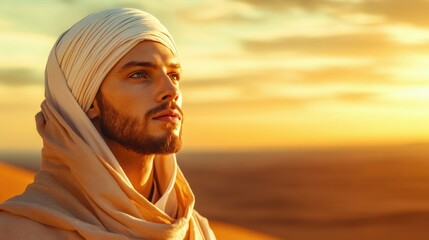 A man in a turban looking off into the distance, AI