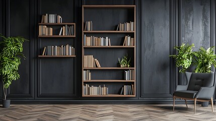 Poster - Minimalist Blank Bookshelf Wall with Elegant Dual-Tone Decor and Sophisticated Contrast