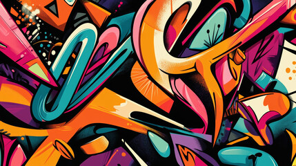 A colorful abstract urban-style hip-hop graffiti street art background template. The vector illustration features dynamic and vibrant graffiti elements, including bold colors, abstract shapes.