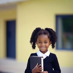 Poster - Black little girl portrait student holding.