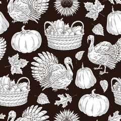 Wall Mural - Thanksgiving day monochrome seamless pattern