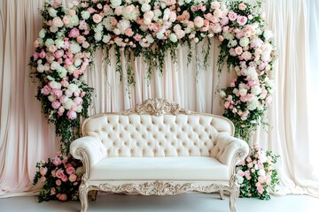 Wall Mural - Backdrop wedding with sofa and flowers generative AI