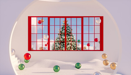 Leinwandbilder - Winter Christmas podium backdrop for product display with snow landscape background. 3d rendering