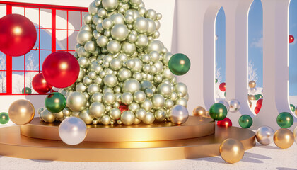 Leinwandbilder - Winter Christmas podium backdrop for product display with snow landscape background. 3d rendering