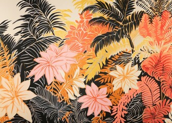 Poster - Gold silver pink tropical plants tropics pattern nature.