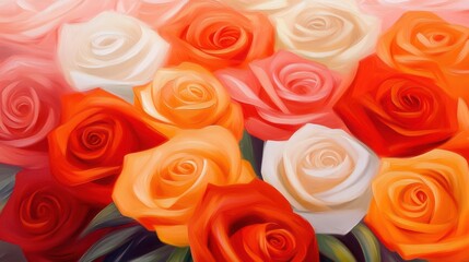 Wall Mural - A painting of a bunch of roses that are all different colors, AI