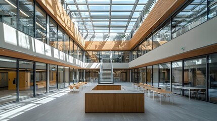 Poster - Bright and Airy Glass Ceiling in a Modern Corporate Atrium