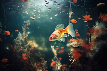 Canvas Print - Under water fish aquarium outdoors.