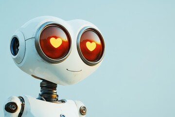 Sticker - Adorable robot with glowing red eyes and a heart showcasing emotions in artificial beings