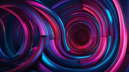 Wall Mural - Neon Glowing Tubular Intersections in Deep Blues and Vibrant Pinks