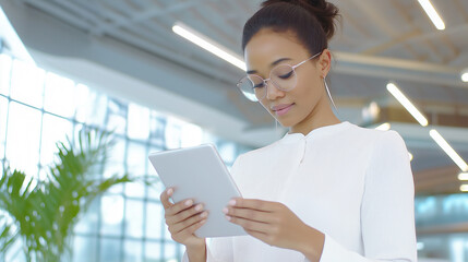 Wall Mural - Black female manager browsing tablet