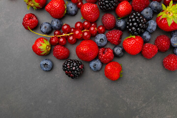 Wall Mural - Berries. Various colorful berries Strawberry, Raspberry, Blackberry, Blueberry close-up Bio Fruits, Healthy eating,