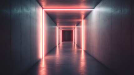 a rectangular corridor with neon pink linings along the edges, offering a clean, minimalistic design