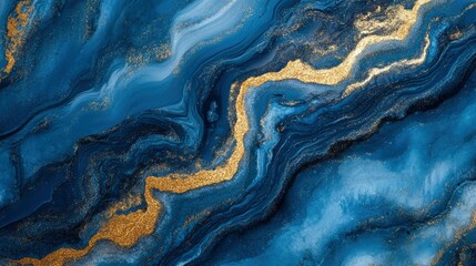 Abstract ocean- ART. Natural Luxury. Style incorporates the swirls of marble or the ripples of agate. Very beautiful blue paint with the addition of gold powder , ai