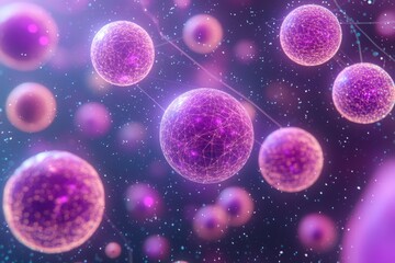 enchanting orbs floating in a mystical purple haze symbolizing the unseen microscopic world