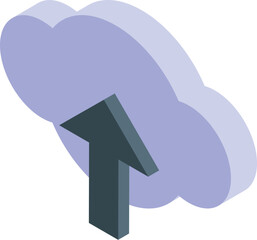 Poster - Upload arrow pointing up through a cloud computing isometric icon representing data transfer and online storage