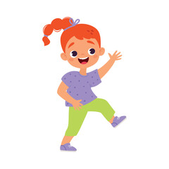 Sticker - Funny Girl Kid Character Enjoy and Having Fun Vector Illustration