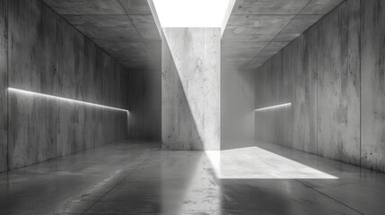 Poster - Concrete interior with bright sunlight streaming through an architectural structure
