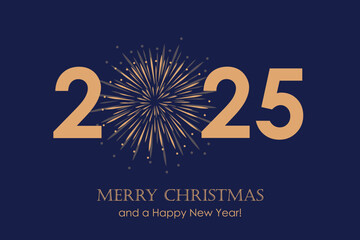 Poster - happy new year 2025 typography with fireworks vector illustration