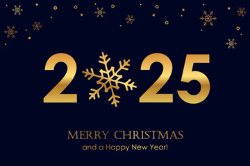 Wall Mural - happy new year 2025 typography with snowflakes vector illustration
