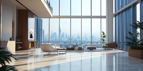 Wall Mural - Modern Luxury Living Room with City Skyline View