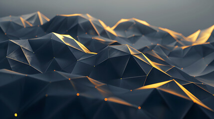 Poster - Black polygon texture background with beautiful golden light shadow.