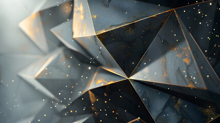 Poster - The background of the black polygon texture is contrasted with golden edges and slightly glitters with a soft glow.