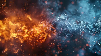 Poster - Dynamic clash of fire and ice in vibrant colors and textures