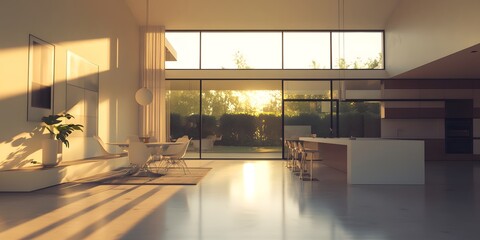 Wall Mural - Modern Interior Design With Sunset View