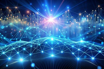 Poster - Digital Horizon: A mesmerizing expanse of interconnected nodes and pulsating lights illustrates the boundless potential of the digital age. 