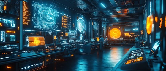 Poster - Advanced technology in manufacturing Engineers and workers in a futuristic digital twin of a heavy industry factory, Midjourney