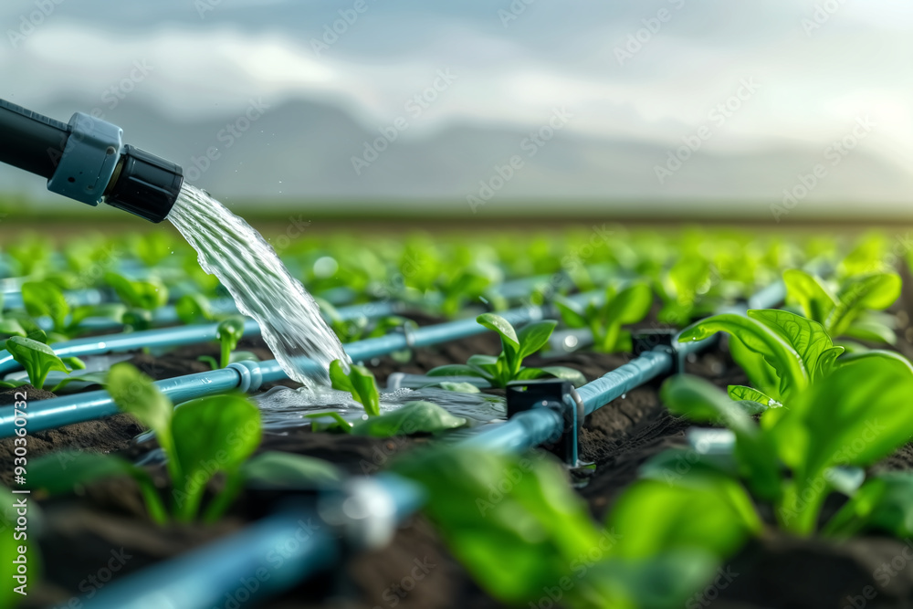 Efficient Drip Irrigation System Watering Young Green Plants in ...