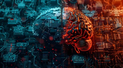 Poster - the contrast between analog and digital neuromorphic systems, showcasing both types of circuits and their unique features in a split-screen format