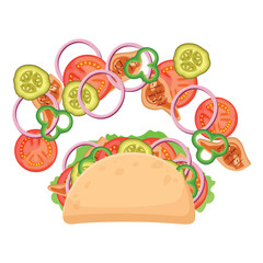 Wall Mural - Vector image of taco. Concept of snack and fast food. Element for your website design, banner, etc.