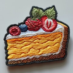 Wall Mural - Hand embroidered cake with berries and whipped cream.