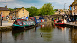 Narrowboats in the canal basin at Skipton, Yorkshire, England