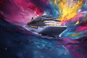 Wall Mural - Abstract Cruise Ship Artwork with Brushstrokes.