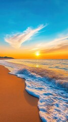 Wall Mural - A beautiful sunset over the ocean with a wave in the water