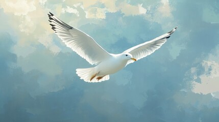 Seagull in Flight Against a Cloudy Sky