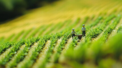 Miniature model of two farmer in the field